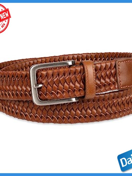 Buy Tommy Bahama Men Men\'s Braided Leather Belt Fully Adjustable Stretch Comfort Design
